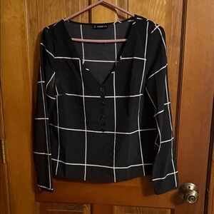 SHEIN Black and White Grid Blouse